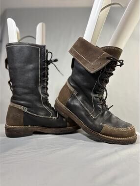 Frye Vtg Heritage Leather/Suede 2-Tone Lace up Boots sz 7B Moc Toe Foldover Cuff